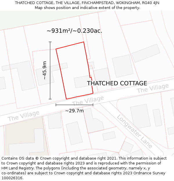 THATCHED COTTAGE, THE VILLAGE, FINCHAMPSTEAD, WOKINGHAM, RG40 4JN: Plot and title map