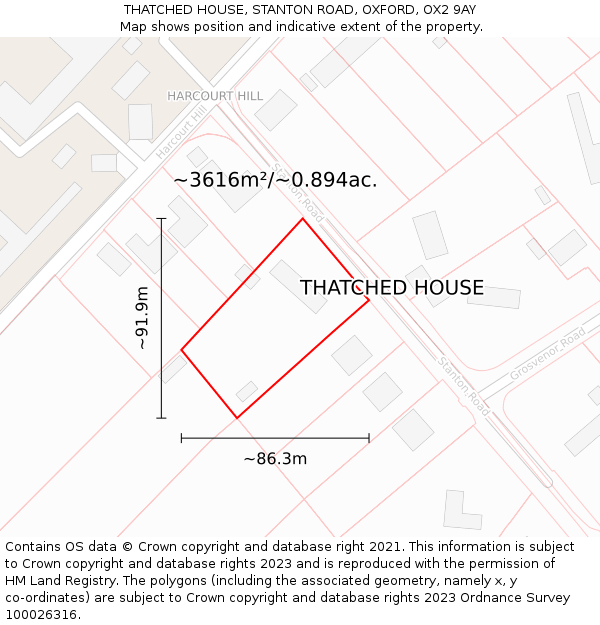 THATCHED HOUSE, STANTON ROAD, OXFORD, OX2 9AY: Plot and title map