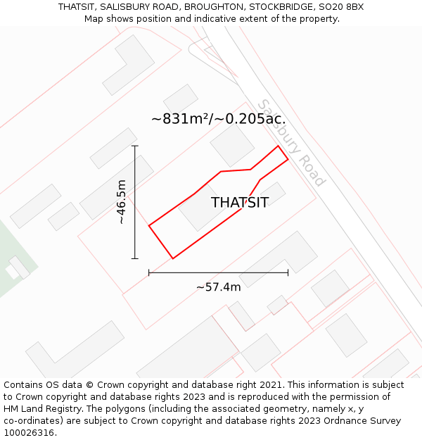 THATSIT, SALISBURY ROAD, BROUGHTON, STOCKBRIDGE, SO20 8BX: Plot and title map