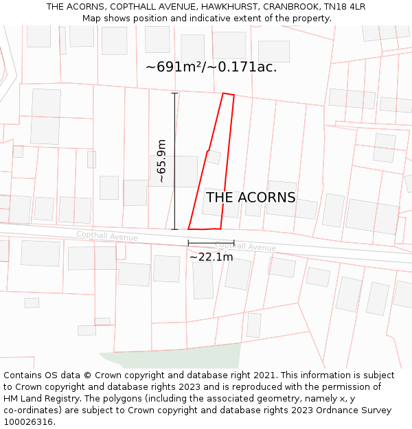 THE ACORNS, COPTHALL AVENUE, HAWKHURST, CRANBROOK, TN18 4LR: Plot and title map