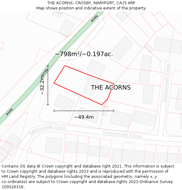 THE ACORNS, CROSBY, MARYPORT, CA15 6RP: Plot and title map