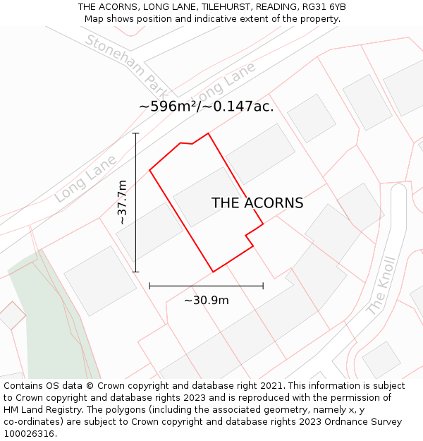 THE ACORNS, LONG LANE, TILEHURST, READING, RG31 6YB: Plot and title map