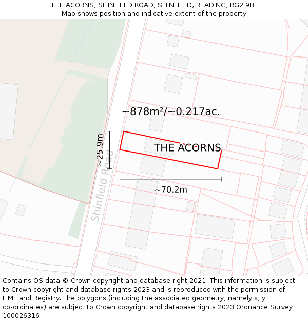 THE ACORNS, SHINFIELD ROAD, SHINFIELD, READING, RG2 9BE: Plot and title map