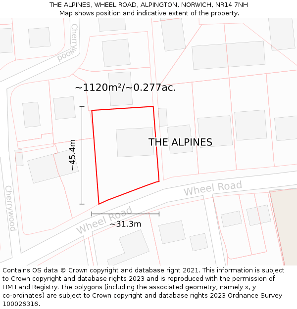 THE ALPINES, WHEEL ROAD, ALPINGTON, NORWICH, NR14 7NH: Plot and title map