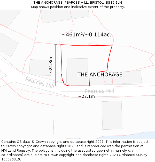 THE ANCHORAGE, PEARCES HILL, BRISTOL, BS16 1LN: Plot and title map