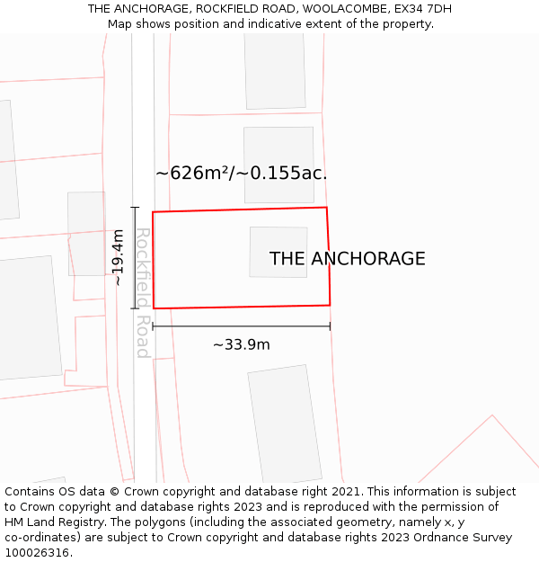 THE ANCHORAGE, ROCKFIELD ROAD, WOOLACOMBE, EX34 7DH: Plot and title map