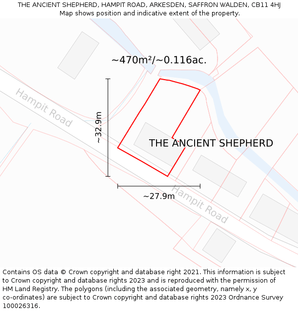 THE ANCIENT SHEPHERD, HAMPIT ROAD, ARKESDEN, SAFFRON WALDEN, CB11 4HJ: Plot and title map