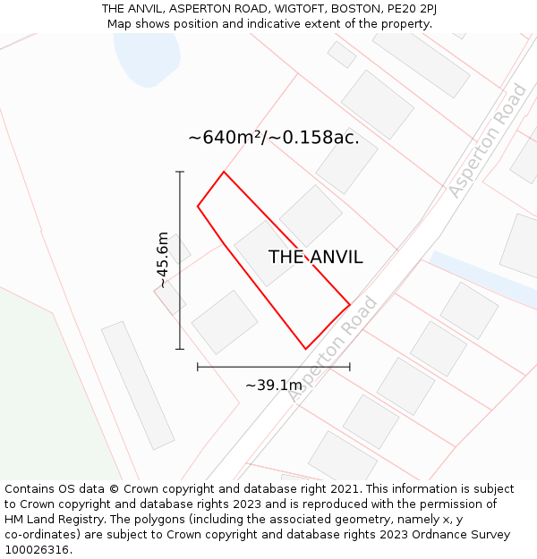 THE ANVIL, ASPERTON ROAD, WIGTOFT, BOSTON, PE20 2PJ: Plot and title map