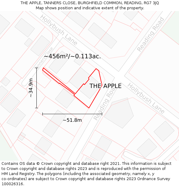 THE APPLE, TANNERS CLOSE, BURGHFIELD COMMON, READING, RG7 3JQ: Plot and title map