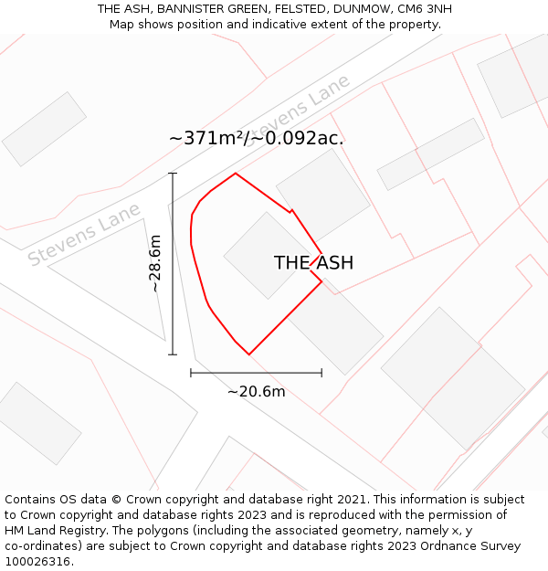 THE ASH, BANNISTER GREEN, FELSTED, DUNMOW, CM6 3NH: Plot and title map