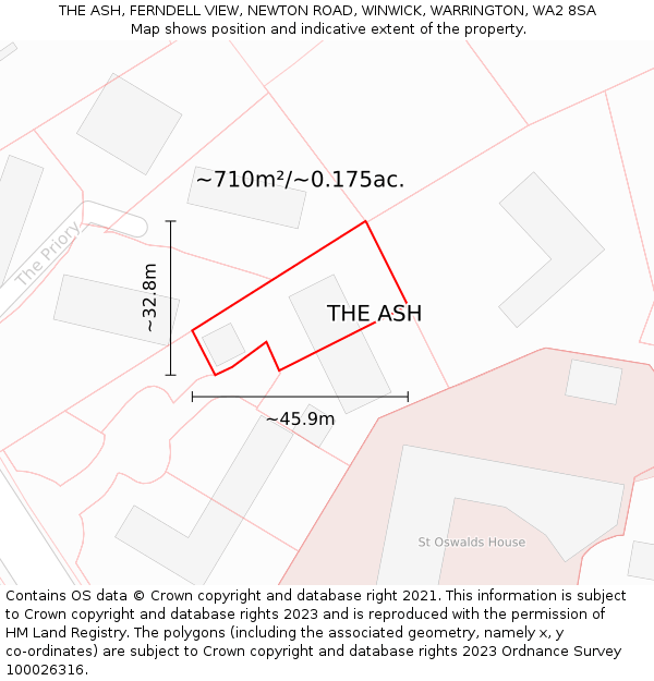 THE ASH, FERNDELL VIEW, NEWTON ROAD, WINWICK, WARRINGTON, WA2 8SA: Plot and title map