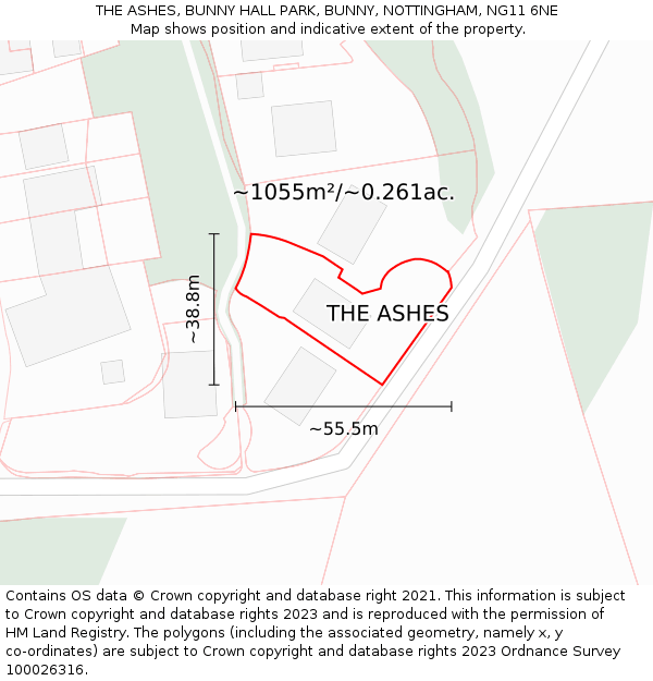 THE ASHES, BUNNY HALL PARK, BUNNY, NOTTINGHAM, NG11 6NE: Plot and title map