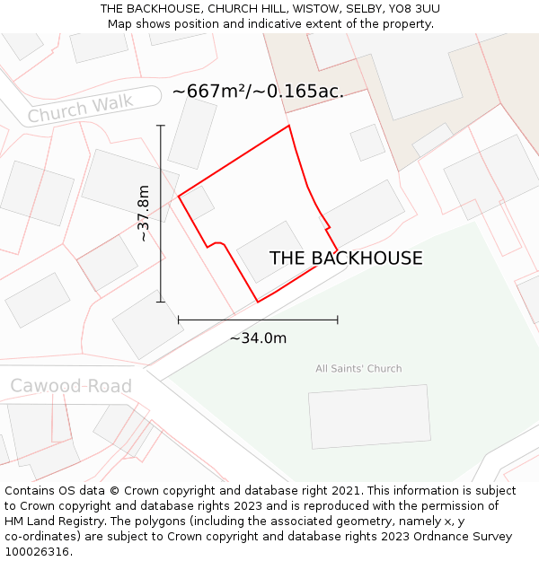 THE BACKHOUSE, CHURCH HILL, WISTOW, SELBY, YO8 3UU: Plot and title map