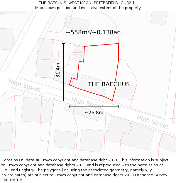 THE BAECHUS, WEST MEON, PETERSFIELD, GU32 1LJ: Plot and title map