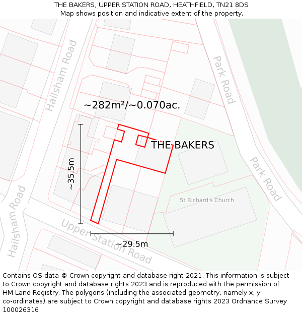 THE BAKERS, UPPER STATION ROAD, HEATHFIELD, TN21 8DS: Plot and title map