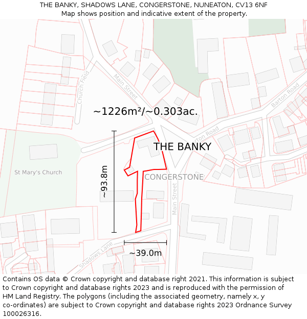 THE BANKY, SHADOWS LANE, CONGERSTONE, NUNEATON, CV13 6NF: Plot and title map