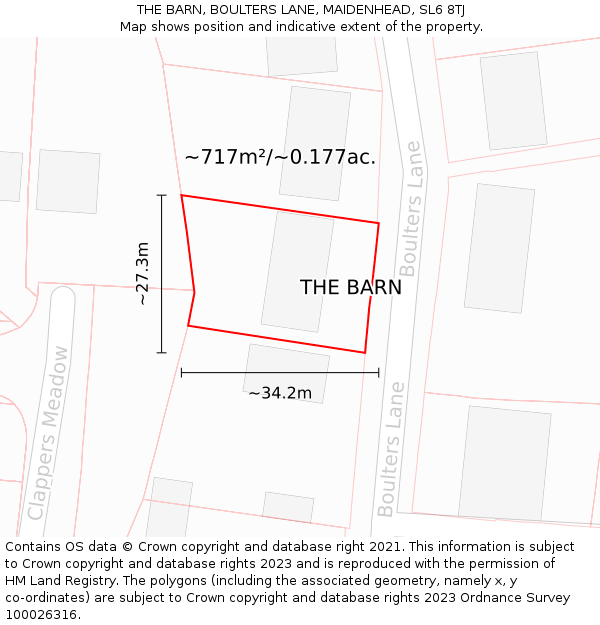 THE BARN, BOULTERS LANE, MAIDENHEAD, SL6 8TJ: Plot and title map