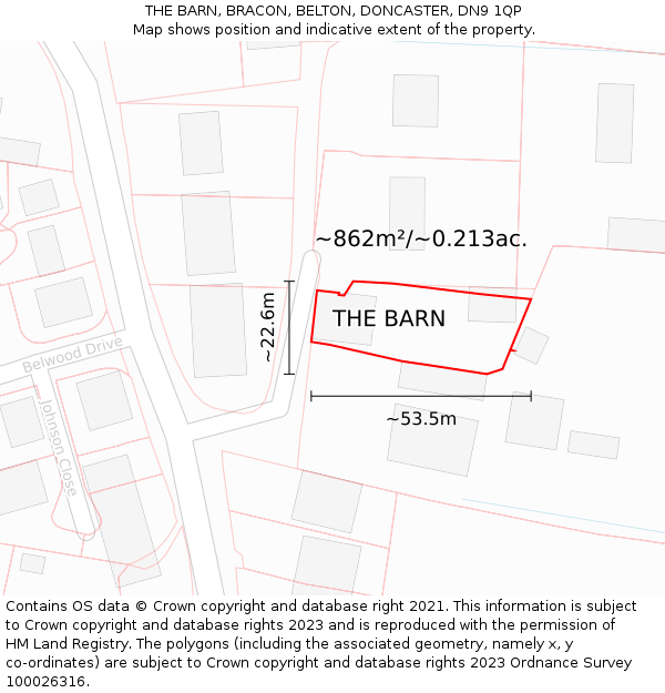 THE BARN, BRACON, BELTON, DONCASTER, DN9 1QP: Plot and title map