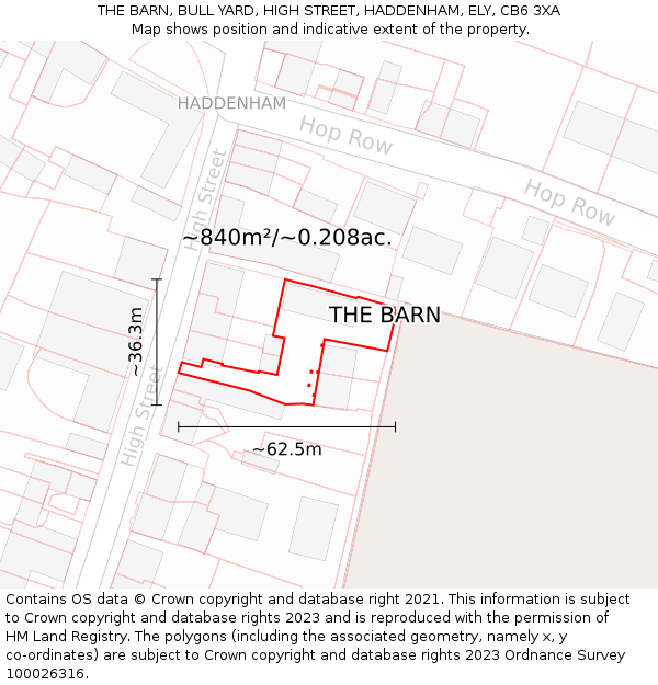 THE BARN, BULL YARD, HIGH STREET, HADDENHAM, ELY, CB6 3XA: Plot and title map