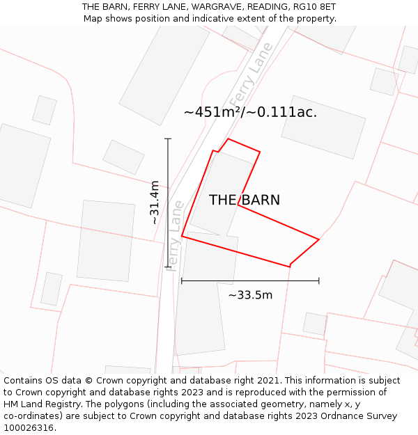 THE BARN, FERRY LANE, WARGRAVE, READING, RG10 8ET: Plot and title map