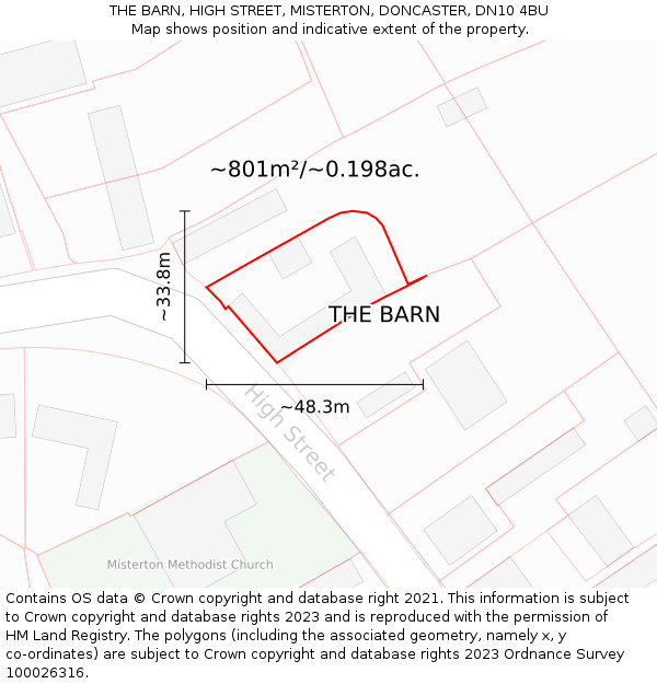 THE BARN, HIGH STREET, MISTERTON, DONCASTER, DN10 4BU: Plot and title map