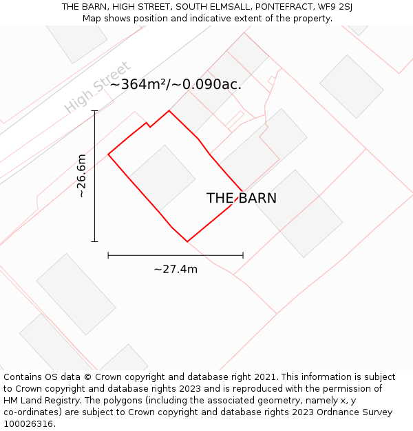 THE BARN, HIGH STREET, SOUTH ELMSALL, PONTEFRACT, WF9 2SJ: Plot and title map