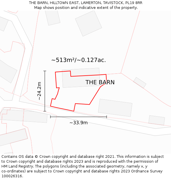 THE BARN, HILLTOWN EAST, LAMERTON, TAVISTOCK, PL19 8RR: Plot and title map