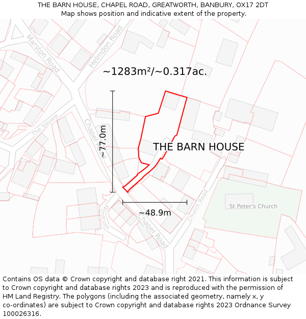 THE BARN HOUSE, CHAPEL ROAD, GREATWORTH, BANBURY, OX17 2DT: Plot and title map