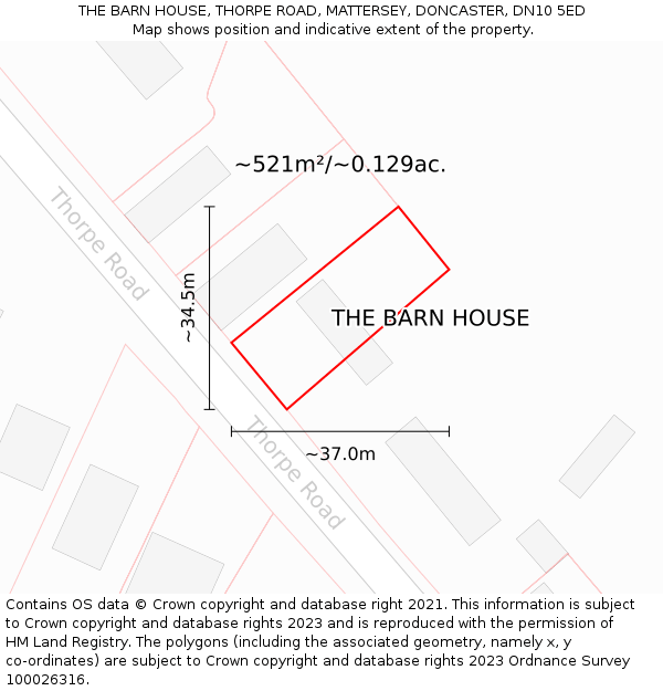 THE BARN HOUSE, THORPE ROAD, MATTERSEY, DONCASTER, DN10 5ED: Plot and title map