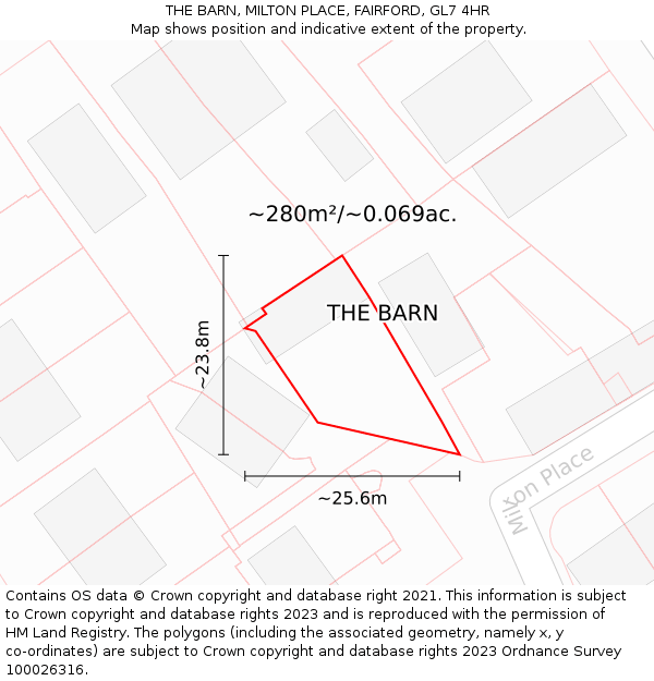 THE BARN, MILTON PLACE, FAIRFORD, GL7 4HR: Plot and title map