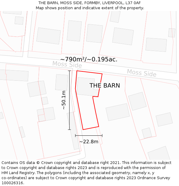 THE BARN, MOSS SIDE, FORMBY, LIVERPOOL, L37 0AF: Plot and title map