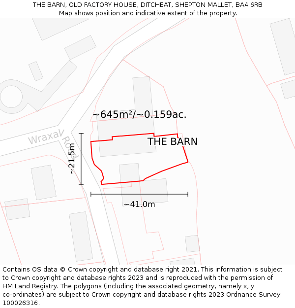THE BARN, OLD FACTORY HOUSE, DITCHEAT, SHEPTON MALLET, BA4 6RB: Plot and title map