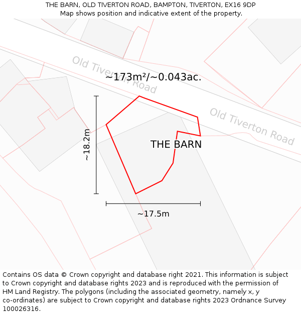 THE BARN, OLD TIVERTON ROAD, BAMPTON, TIVERTON, EX16 9DP: Plot and title map