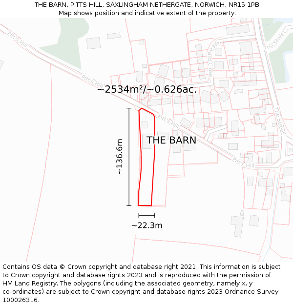 THE BARN, PITTS HILL, SAXLINGHAM NETHERGATE, NORWICH, NR15 1PB: Plot and title map