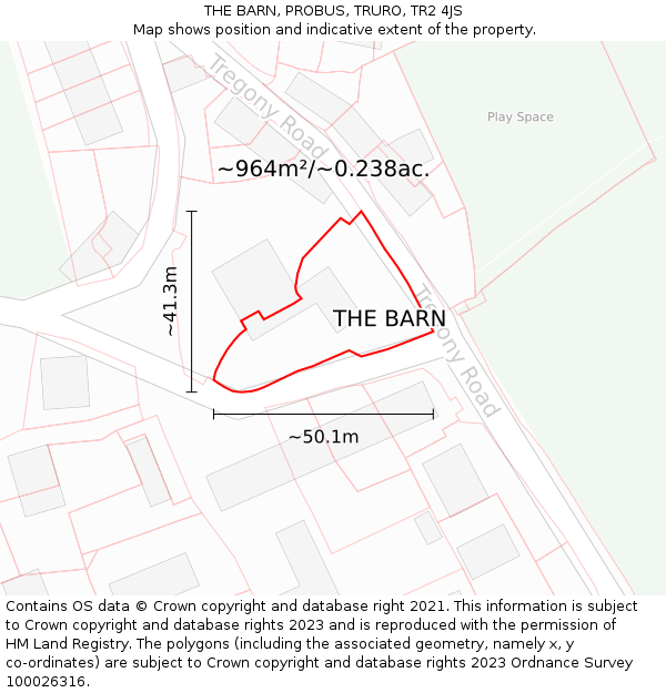 THE BARN, PROBUS, TRURO, TR2 4JS: Plot and title map