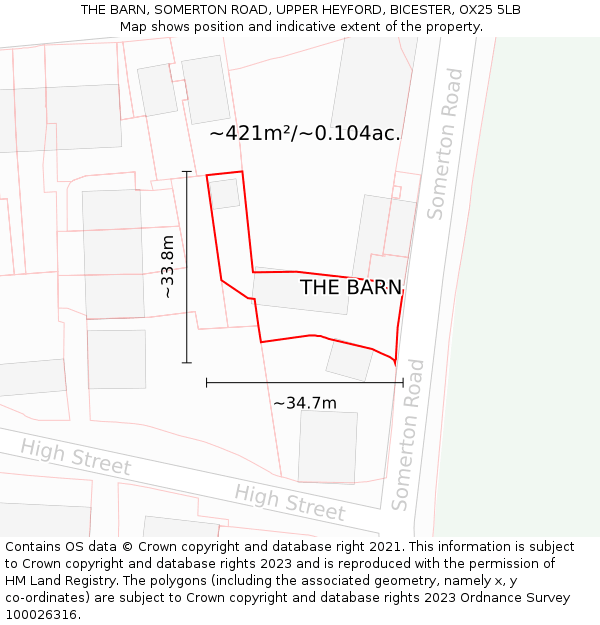 THE BARN, SOMERTON ROAD, UPPER HEYFORD, BICESTER, OX25 5LB: Plot and title map