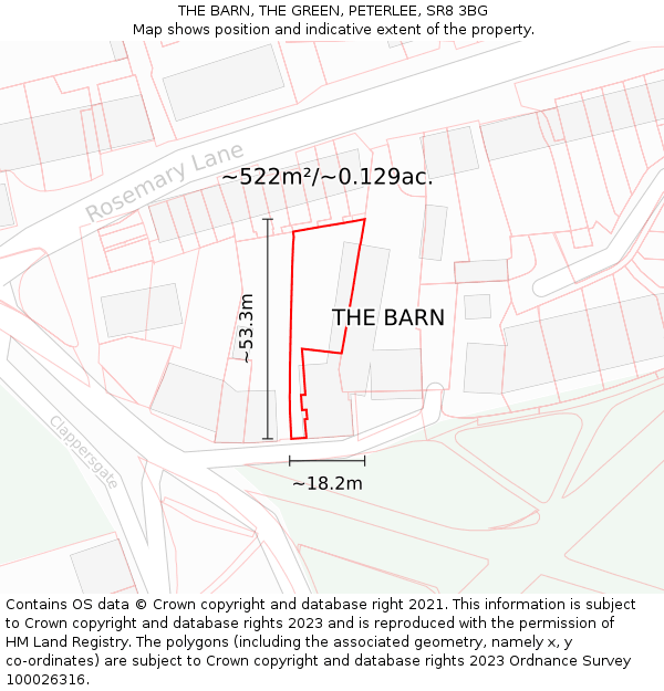 THE BARN, THE GREEN, PETERLEE, SR8 3BG: Plot and title map