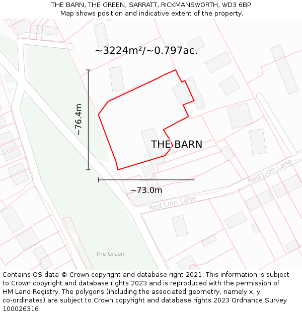 THE BARN, THE GREEN, SARRATT, RICKMANSWORTH, WD3 6BP: Plot and title map