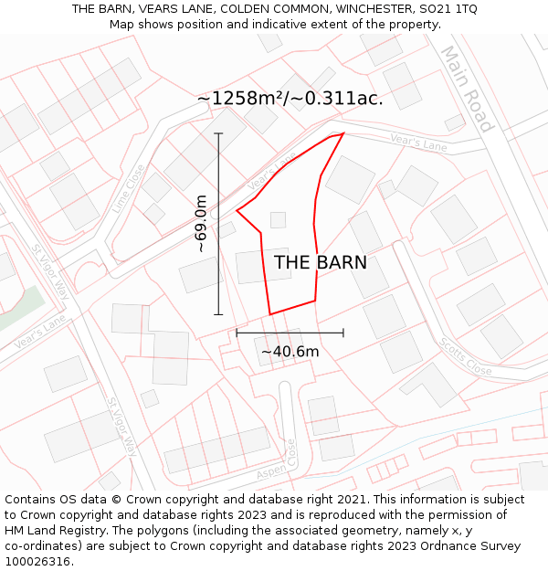 THE BARN, VEARS LANE, COLDEN COMMON, WINCHESTER, SO21 1TQ: Plot and title map