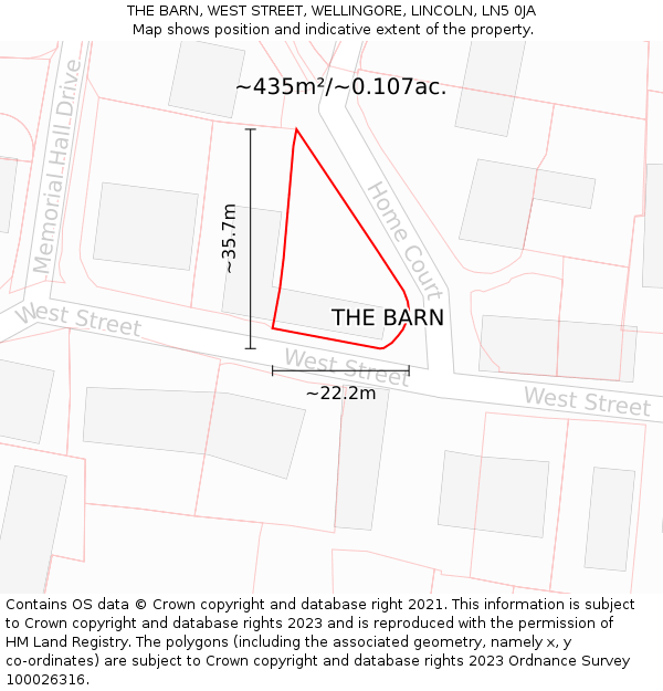 THE BARN, WEST STREET, WELLINGORE, LINCOLN, LN5 0JA: Plot and title map