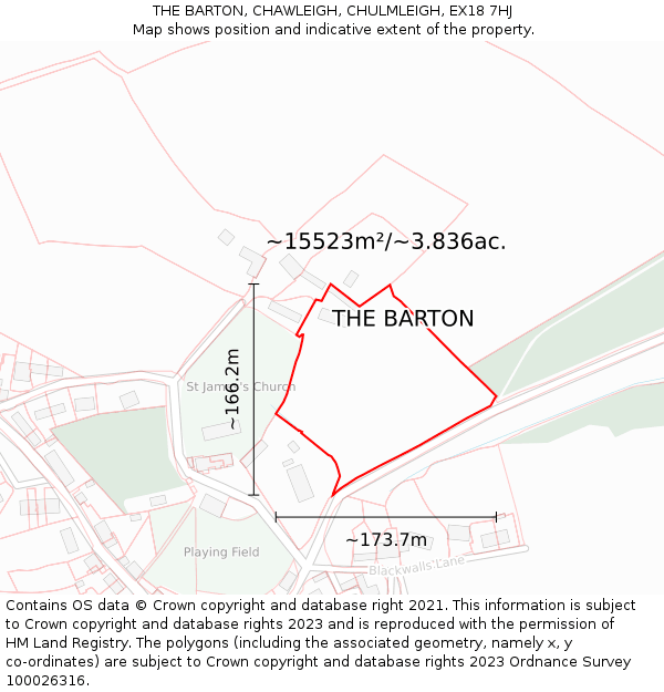 THE BARTON, CHAWLEIGH, CHULMLEIGH, EX18 7HJ: Plot and title map