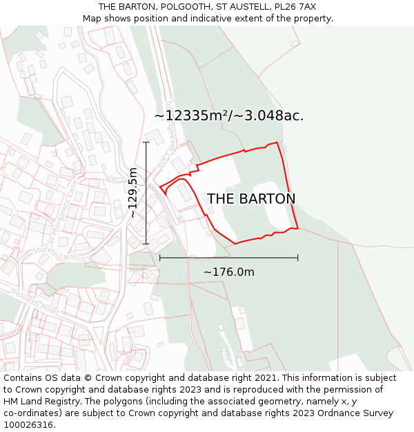 THE BARTON, POLGOOTH, ST AUSTELL, PL26 7AX: Plot and title map