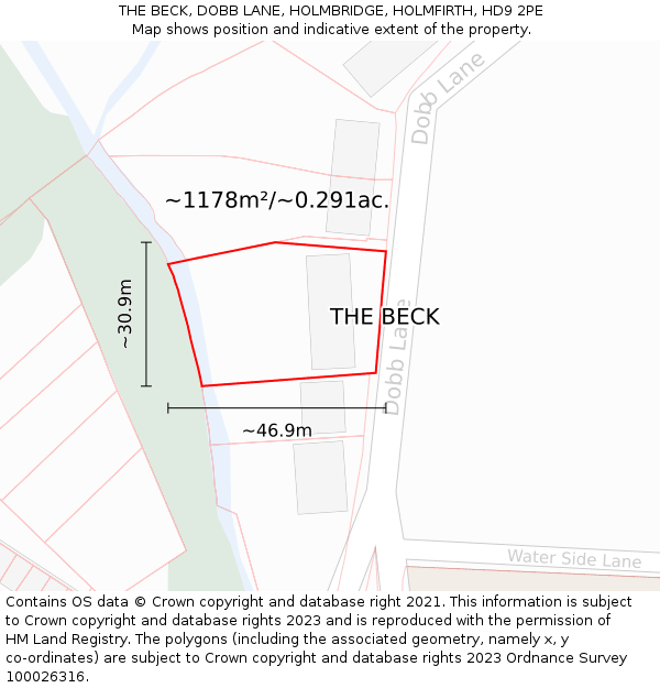THE BECK, DOBB LANE, HOLMBRIDGE, HOLMFIRTH, HD9 2PE: Plot and title map