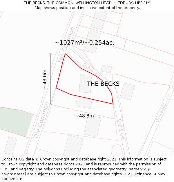THE BECKS, THE COMMON, WELLINGTON HEATH, LEDBURY, HR8 1LY: Plot and title map