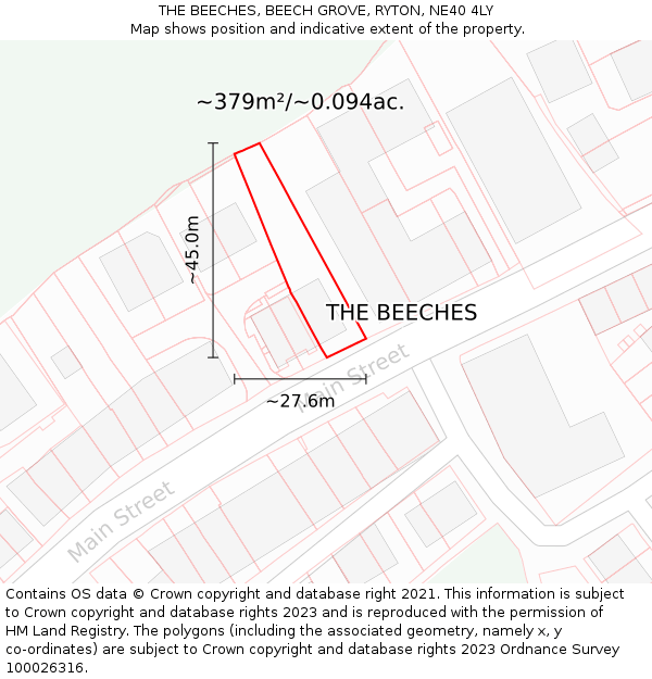 THE BEECHES, BEECH GROVE, RYTON, NE40 4LY: Plot and title map