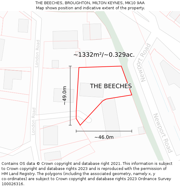 THE BEECHES, BROUGHTON, MILTON KEYNES, MK10 9AA: Plot and title map