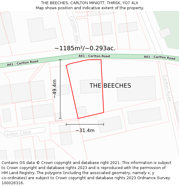 THE BEECHES, CARLTON MINIOTT, THIRSK, YO7 4LX: Plot and title map