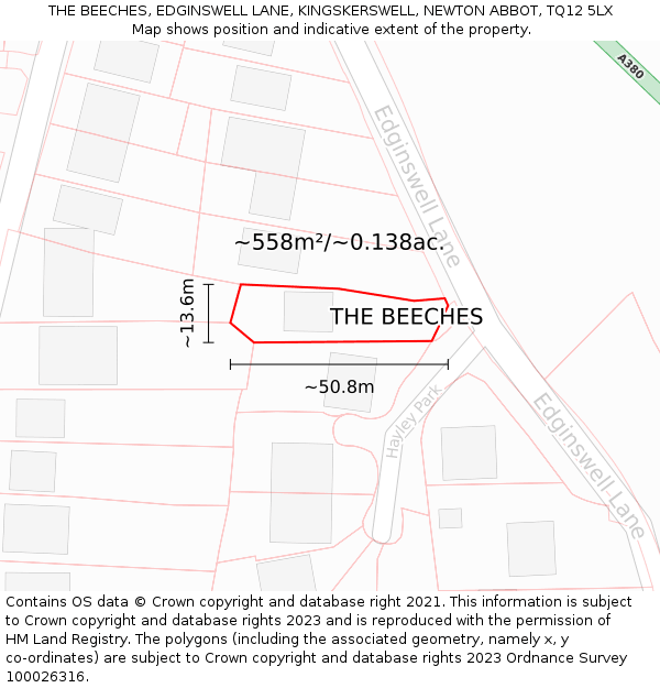 THE BEECHES, EDGINSWELL LANE, KINGSKERSWELL, NEWTON ABBOT, TQ12 5LX: Plot and title map