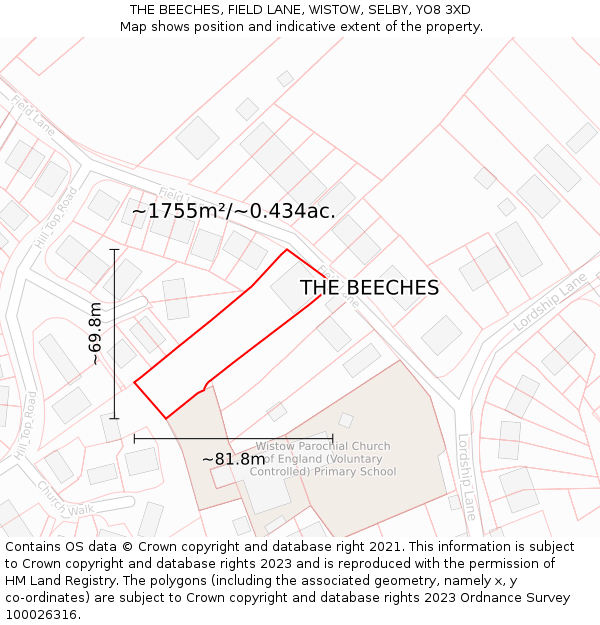 THE BEECHES, FIELD LANE, WISTOW, SELBY, YO8 3XD: Plot and title map