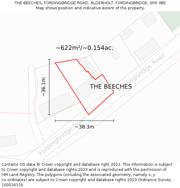 THE BEECHES, FORDINGBRIDGE ROAD, ALDERHOLT, FORDINGBRIDGE, SP6 3BE: Plot and title map